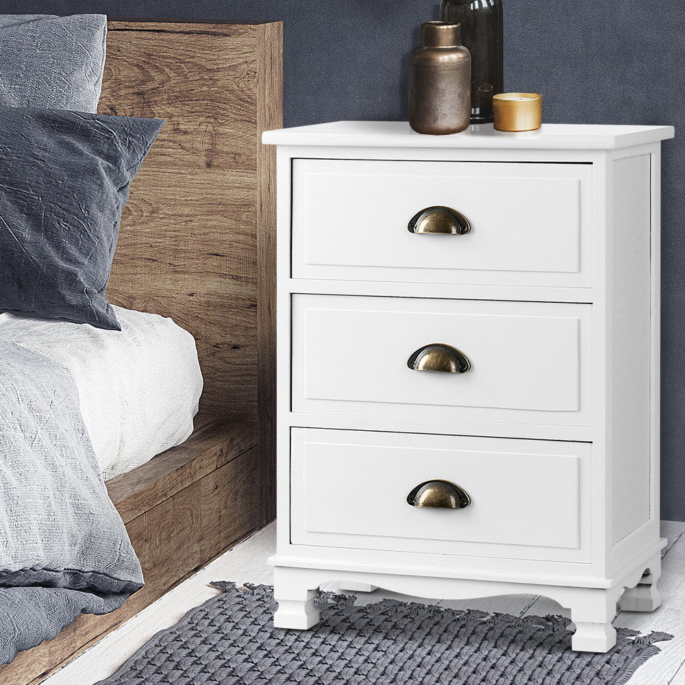 THYME 3 Drawer Bedside Table - White