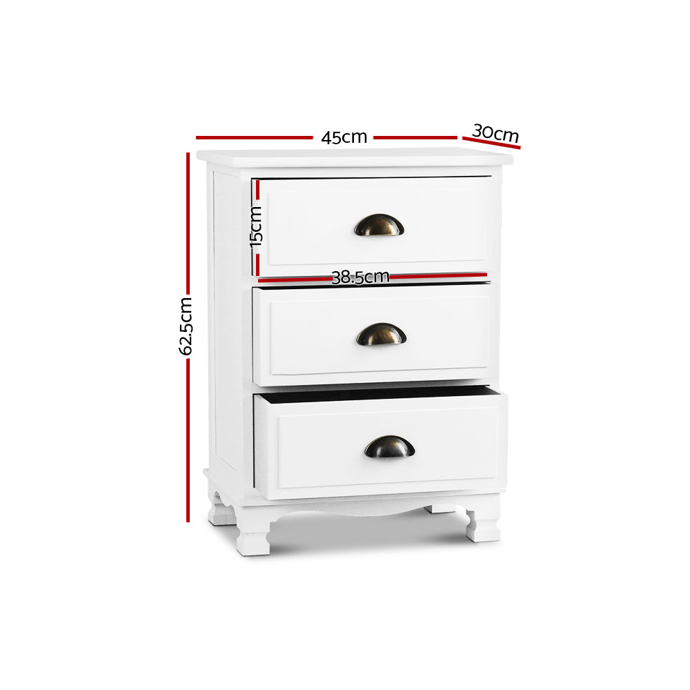 THYME 3 Drawer Bedside Table - White