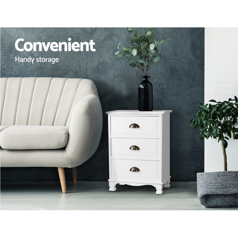 THYME 3 Drawer Bedside Table - White