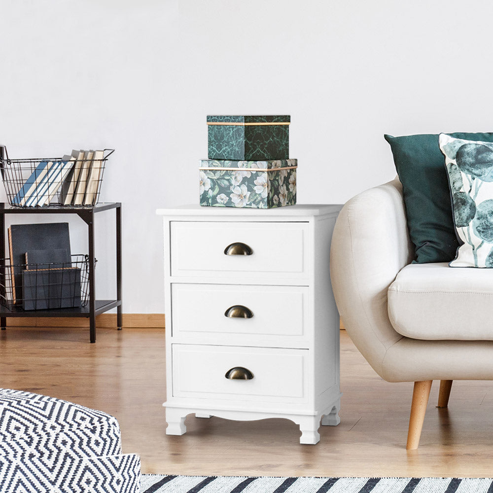 THYME 3 Drawer Bedside Table - White