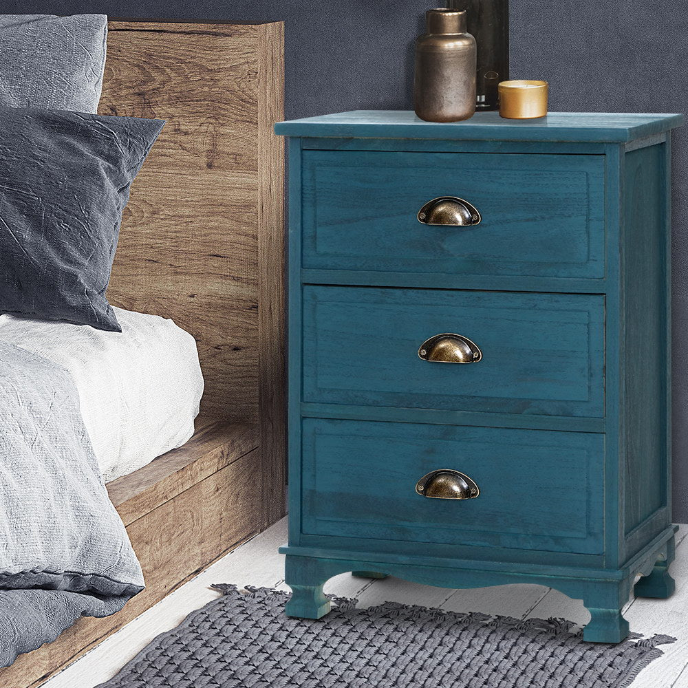 THYME 3 Drawer Bedside Table - Vintage Blue