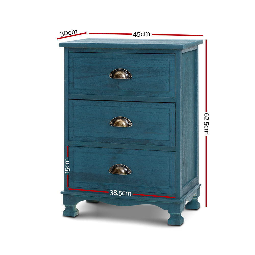 THYME 3 Drawer Bedside Table - Vintage Blue
