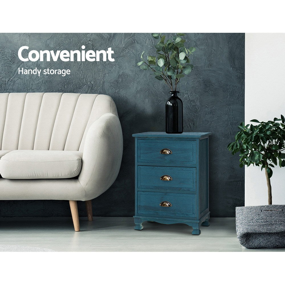 THYME 3 Drawer Bedside Table - Vintage Blue