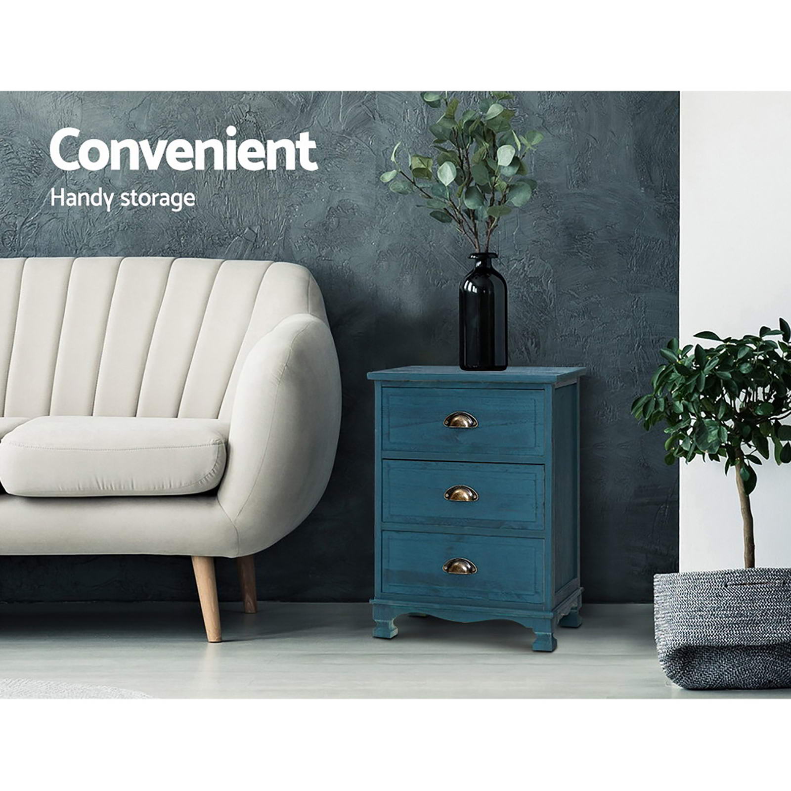 THYME Bedside Table x 2 - Vintage Blue