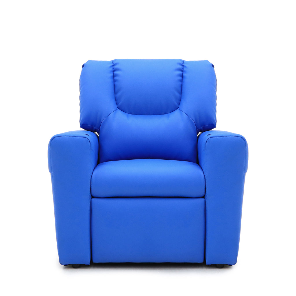Kids Blue Recliner w/ Footrest & Cup Holder - Blue