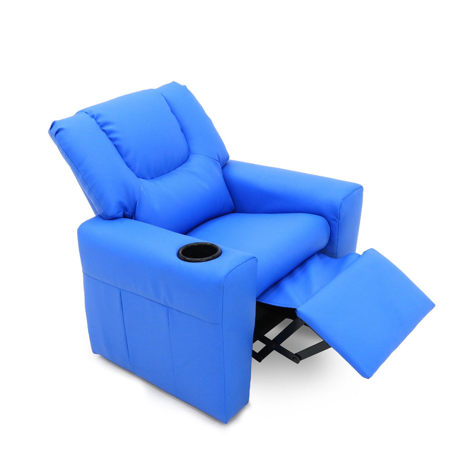 Kids Blue Recliner w/ Footrest & Cup Holder - Blue