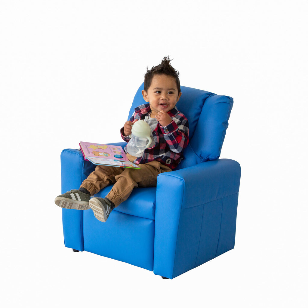 Kids Blue Recliner w/ Footrest & Cup Holder - Blue