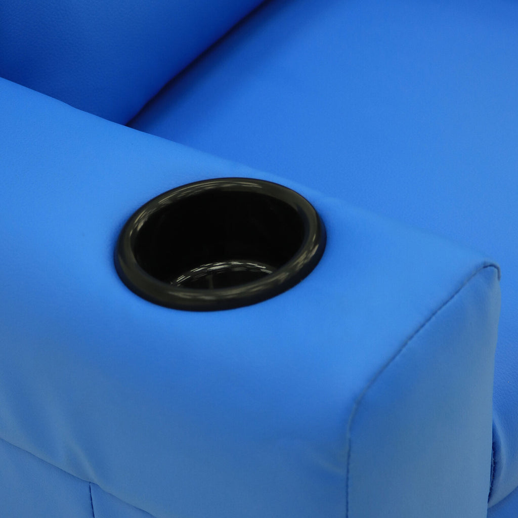 Kids Blue Recliner w/ Footrest & Cup Holder - Blue