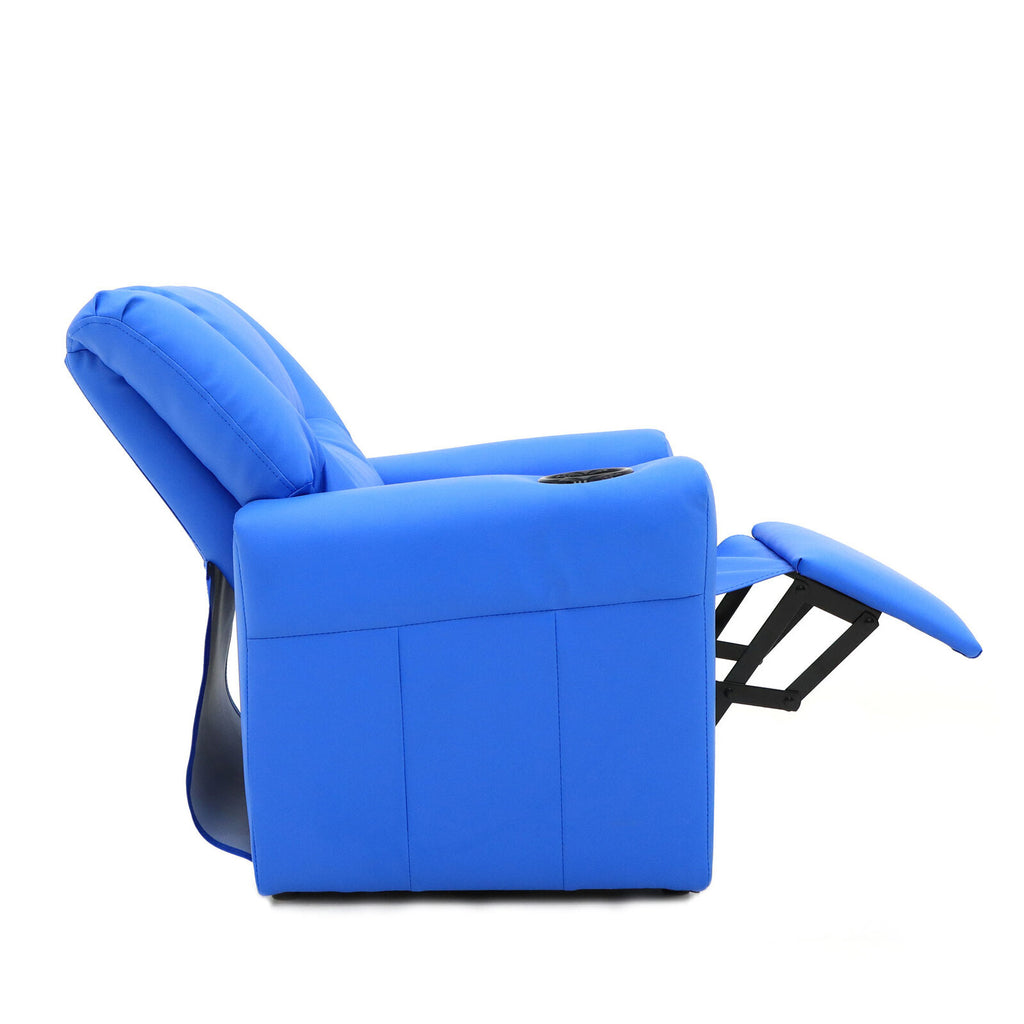 Kids Blue Recliner w/ Footrest & Cup Holder - Blue