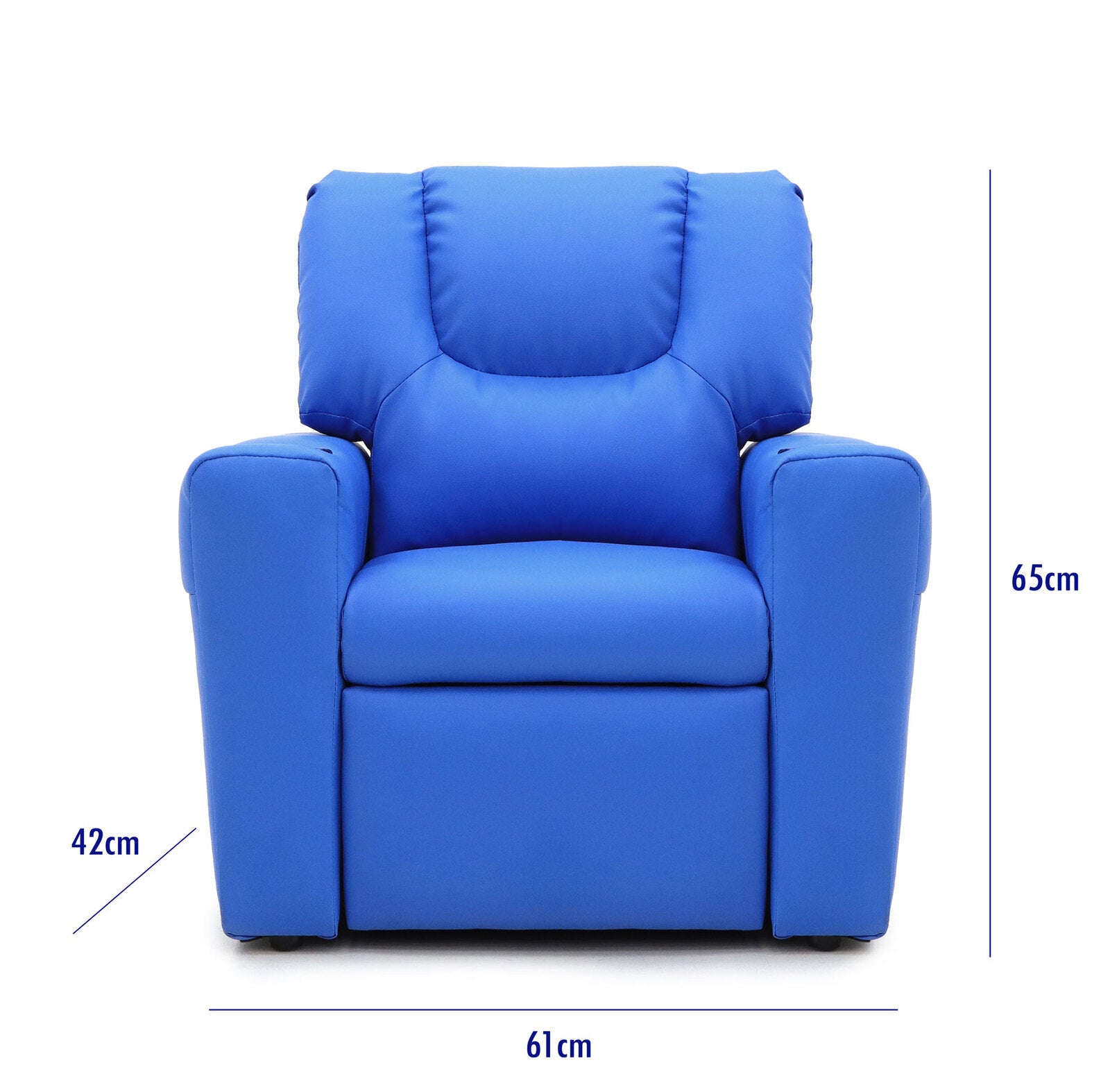 Kids Blue Recliner w/ Footrest & Cup Holder - Blue
