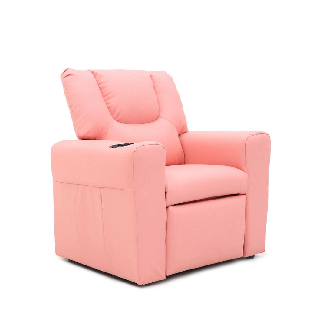 Kids Blue Recliner w/ Footrest & Cup Holder - Pink