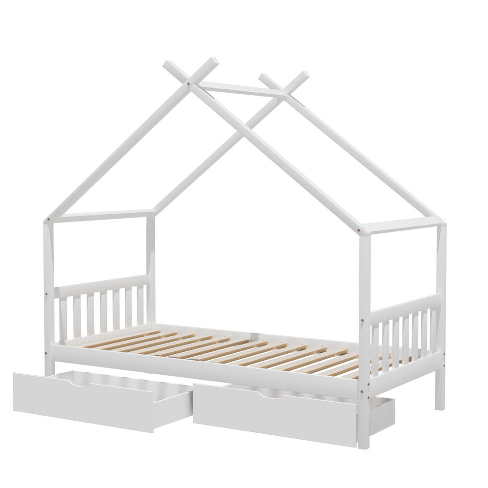 Artiss "House" Bed Frame with Drawers - Single