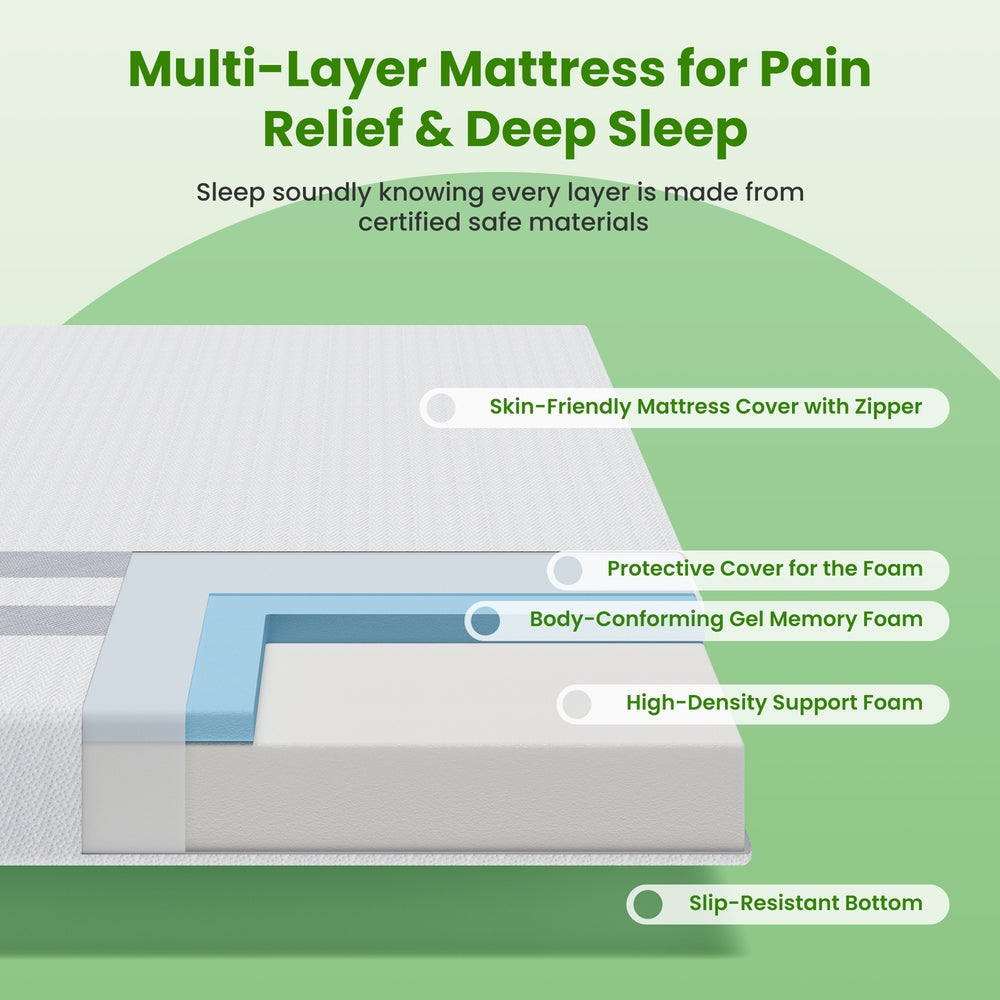 BedStory King Single Memory Foam Mattress 25cm Cooling Gel Foam Mattress in a Box Medium Feel